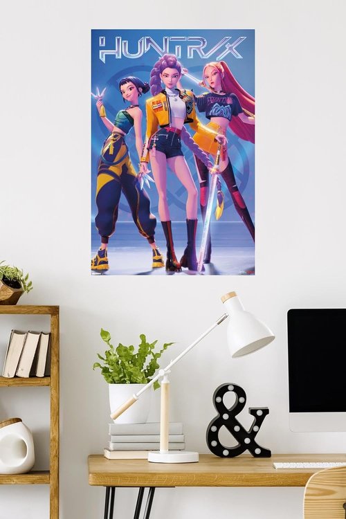 Huntrix | Netflix KPop Demon Hunters Wall Poster - 34" x 22.4" with Mount Bundle