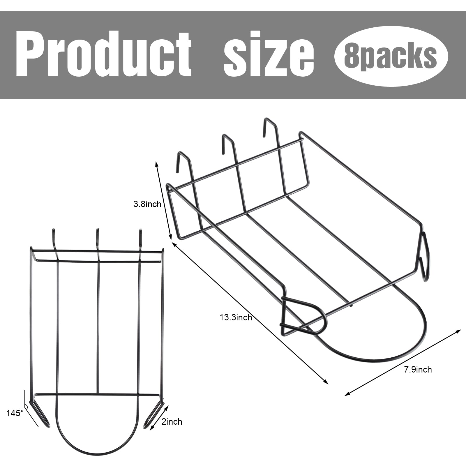 Yaocom 8 Pcs Gridwall Hat Display Rack, Metal Wire Retail Display Shelves Gridwall Organizer Accessories for Grid Panel Displaying Baseball Hats for Home Commercial, Black