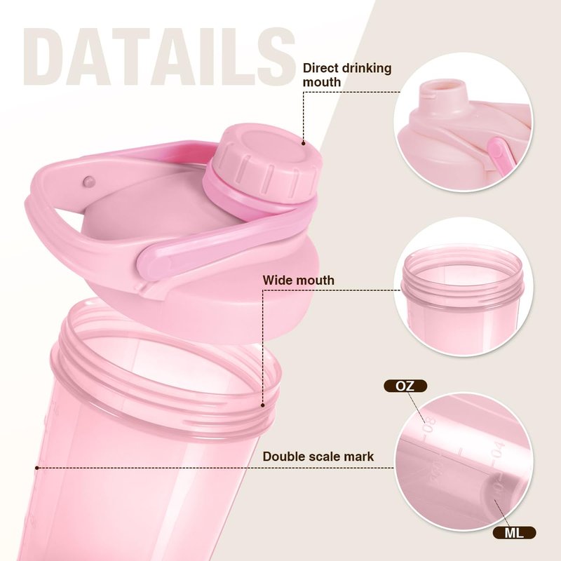 D.Y.A 16oz Shaker Bottle，Leak Proof Sports Shaker Cups for Protein Shakes，Shaker Bottle for Pre Workout and Travel To Go，BPA Free & Easy Clean Protein Shaker Bottle,Pink