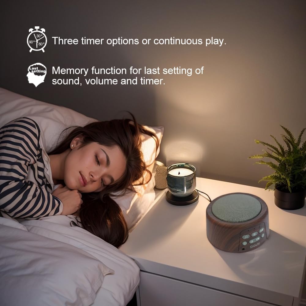 White Noise Machine - Soothing Sleep Sound Therapy with Timer & Memory Function | Brown Wood Grain Finish