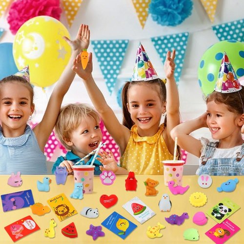 **Squishy Toys 28-Pack | Kawaii Squishies with Cards - Perfect Goodie Bag Stuffers & Party Favors for Kids 4-12**