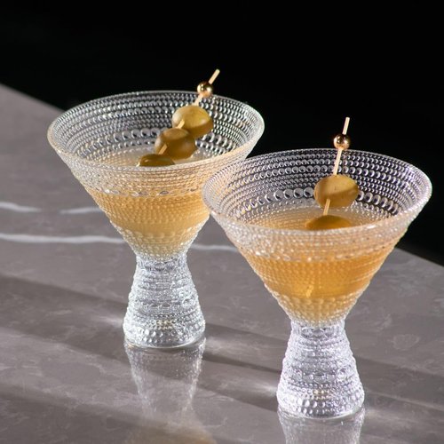 LEMONSODA Hobnail Pink/Clear Martini Glasses Vintage Cocktail Glasses (9oz) for Martini, Cocktail, Margarita, Cosmopolitan, Manhattan (Clear, Set of 2)