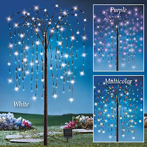 Solar Willow Tree with 200 LEDs - White/Purple/Multicolor Lights, 4.5 ft
