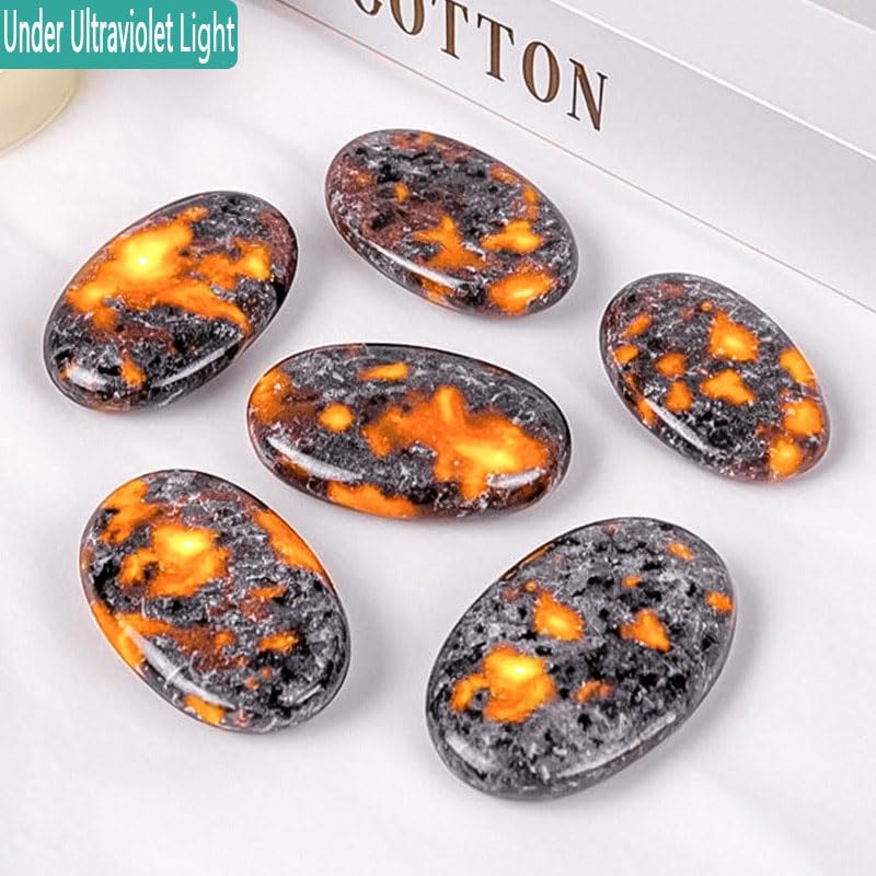 3PCS Oval Yooperlite Stones 2-2.4 Inch Fluorescent Palm Worry Stones