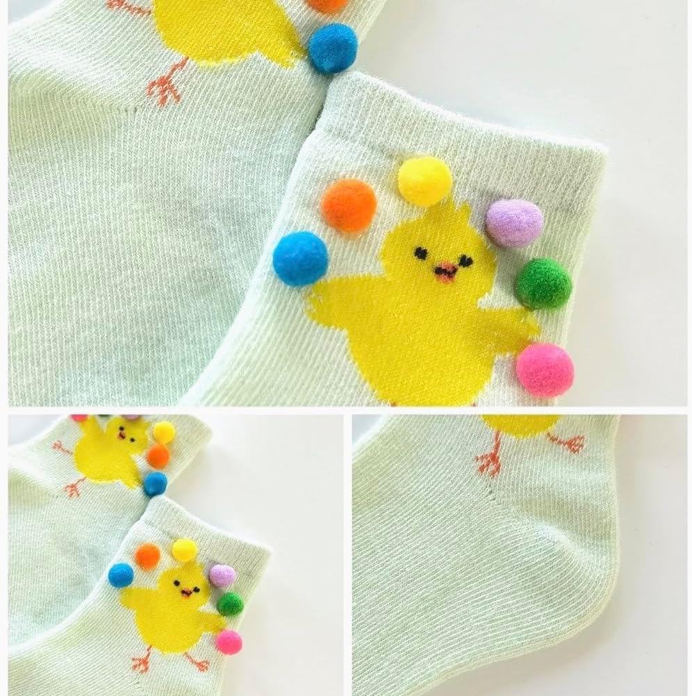 Skiennix Girls' Cozy Cotton Crew Socks - Fun Ruffle Design in Yellow Chick | Size 3-8 Years