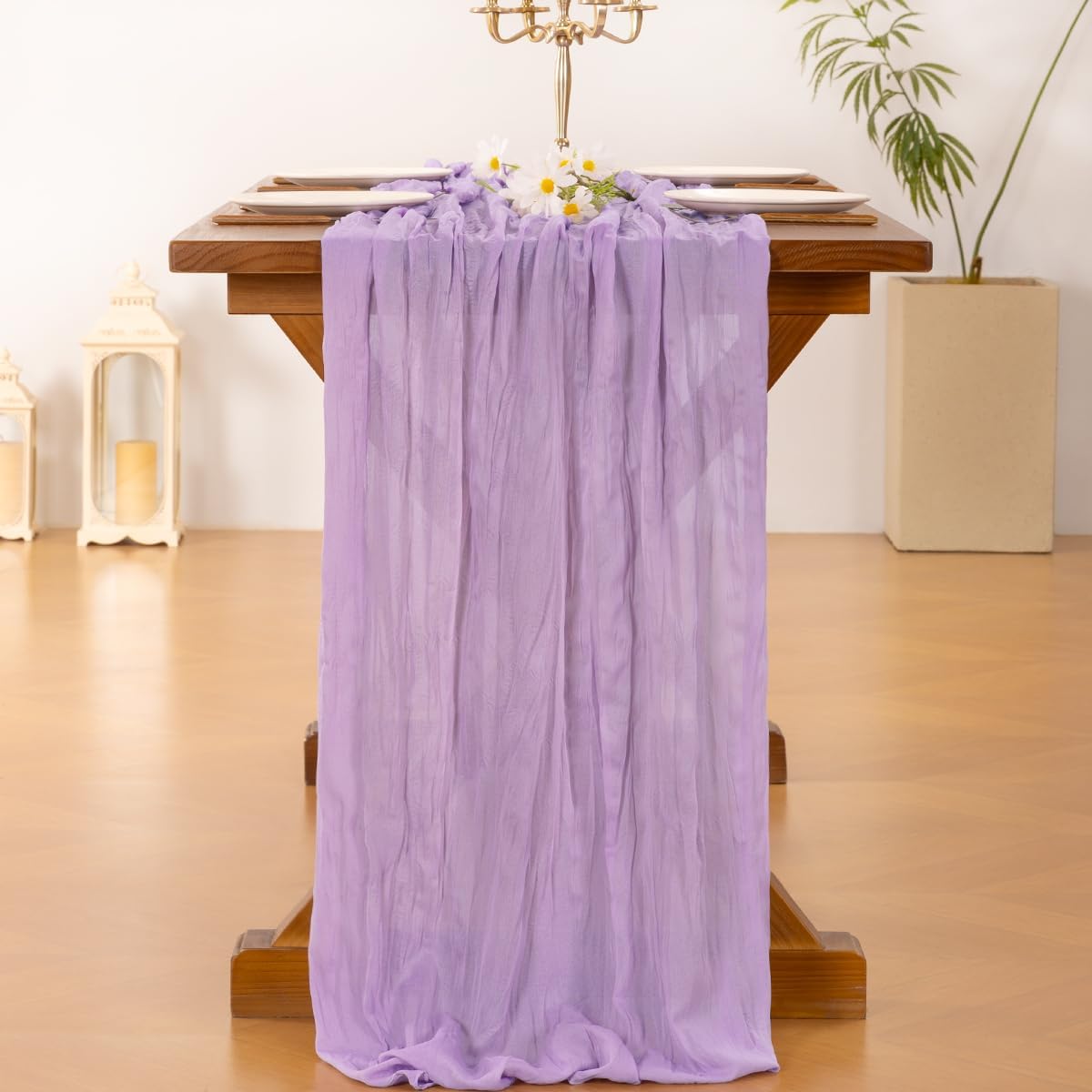 Socomi Lilac Purple Cheesecloth Table Runner - 120 Inch Boho Rustic Sheer Decor for Weddings & Events