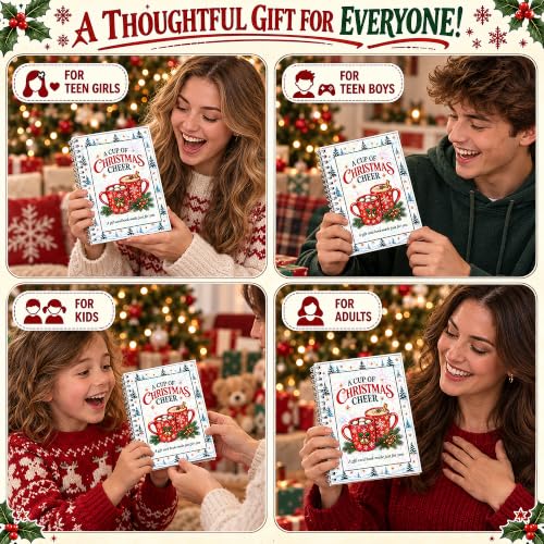 Linhara Christmas Gift Card Book with Cups Variation, Festive Holiday Gift for Adults & Teens