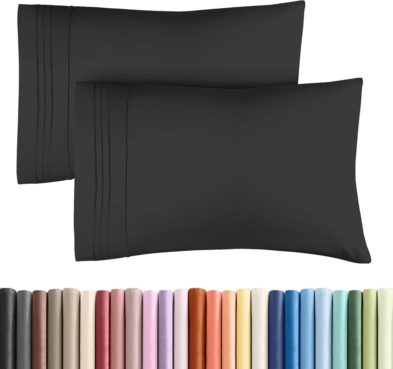 Skiennix Standard Pillow Cases Set of 2 | Ultra-Soft Hotel Quality Covers - Comfy, Wrinkle-Free, Stain & Fade Resistant - Machine Washable - Black