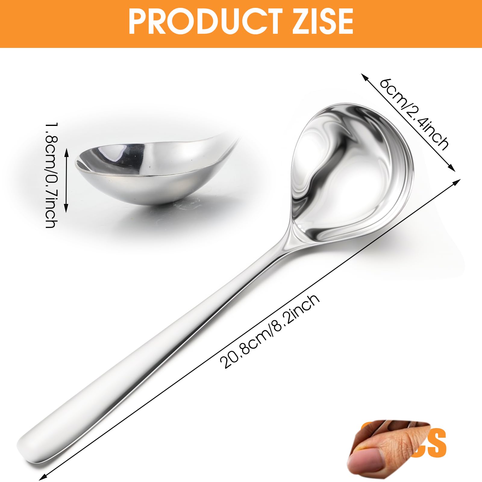 6 Pcs Small Sauce Ladle, 8.2 Inch Stainless Steel Small Serving Ladle Gravy Soup Spoon Ladles (Silver)