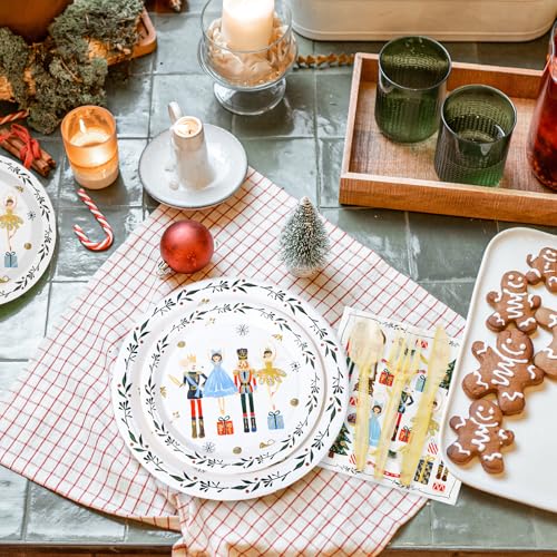 Nutcracker Christmas Party Tableware Set - 175 pcs Watercolor Holiday Disposable Dinnerware for 25 Guests