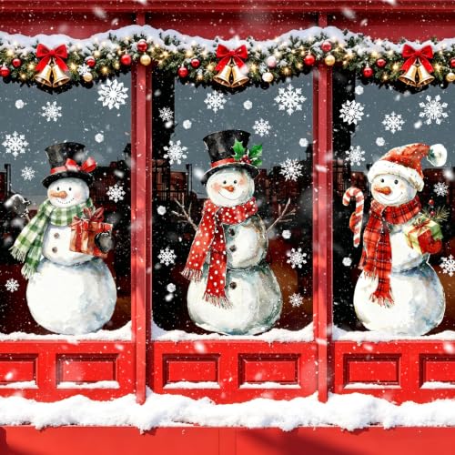 Large Snowman Christmas Window Clings Decorations 3 Sheets Holiday Stickers