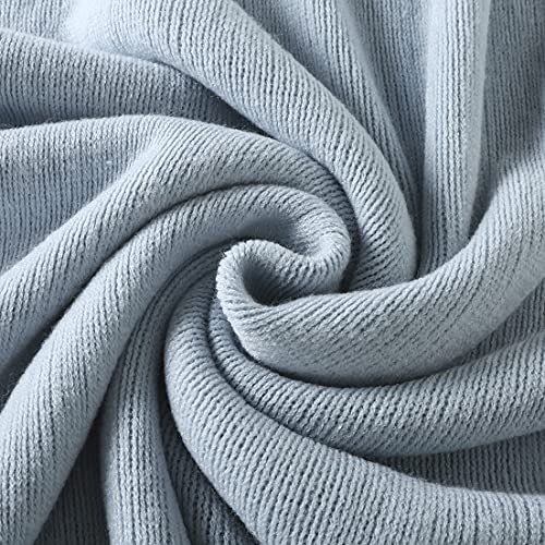 Pale Blue Knitted Throw Blanket with Fringe, 50x60 Inch Soft Acrylic
