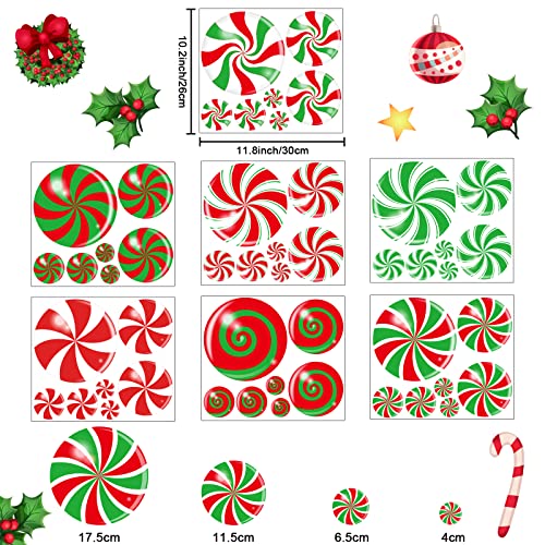 40PCS Christmas Candy Window Clings for Holiday Decor - Reusable Peppermint Stickers