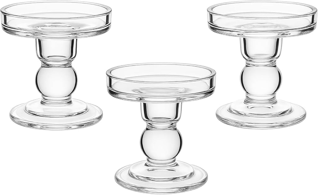 Regine Switzerland Glass Candle Holders - Elegant Pillar Candle Holder Set of 3 for Weddings & Home Decor