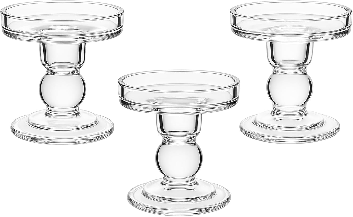 Regine Switzerland Glass Candle Holders - Elegant Pillar Candle Holder Set of 3 for Weddings & Home Decor