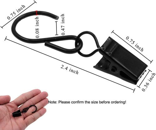Coideal Curtain Clips - 40 Pcs Metal S Hooks for Hanging Lights & Decorations | Black