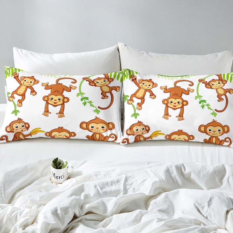 Feelyou Kids Cute Monkeys Bed Sheet Set Cartoon Monkey Banana Decor Bed Sheets for Kids Boys Girls Wild Animal Pattern Bedding Set Natural Wildlife Fitted Sheet Bedroom Collection 2Pcs Twin Size