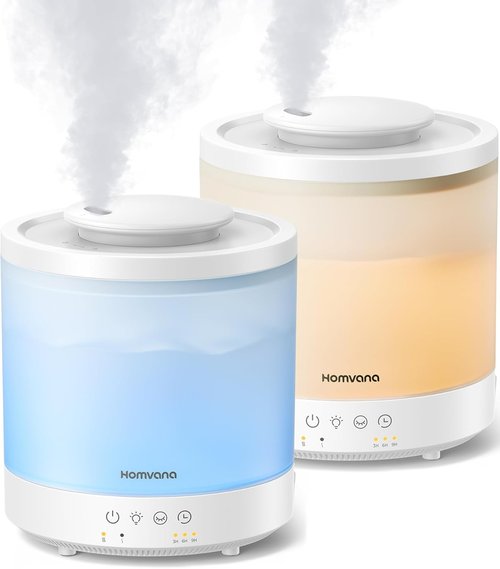 Homvana Small Humidifiers - 1.5L Cool Mist Top Fill Diffuser for Baby Nursery & Home | 3-in-1 with 7 Color Lights