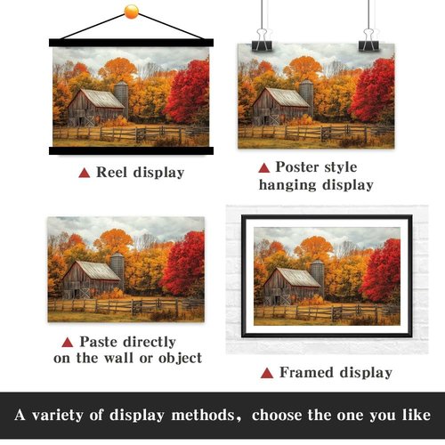 Yesad Yellow Barn Fall Canvas Wall Art, Autumn Fall Room Décor Country Landscape Prints Painting Posters Artwork Farmhouse Decor, Rustic Wall Décor for Living Room Bedroom (Unframed,36”x24”,Barn)