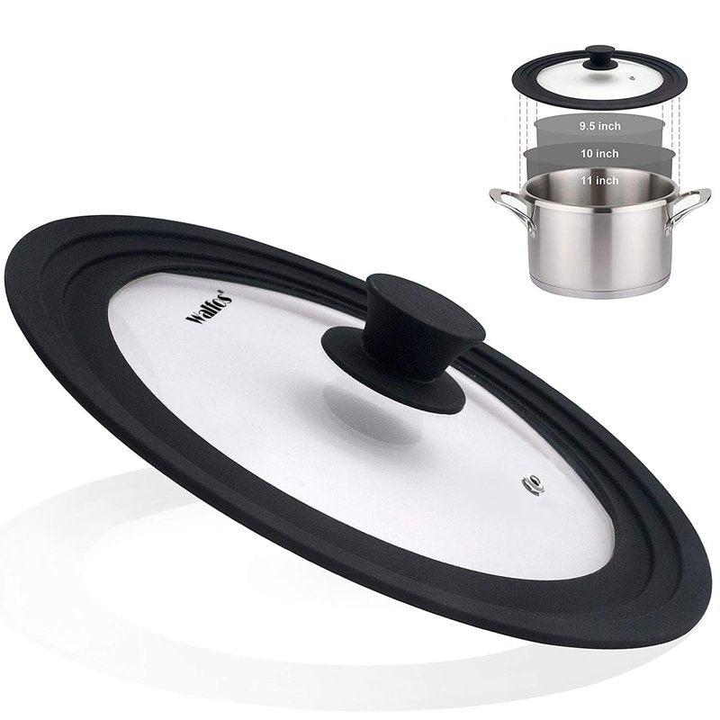 Universal Lid for Pots, Pans and Skillets - Tempered Glass with Heat Resistant Silicone Rim, Fits 9.5", 10" and 11" Diameter Cookware