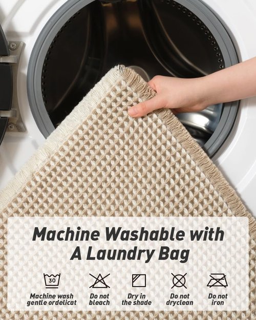 AMOAMI Waffle Bath Mat - Super Absorbent Non-Slip Bathroom Rug | Machine Washable, 17" x 24", Brown & Cream