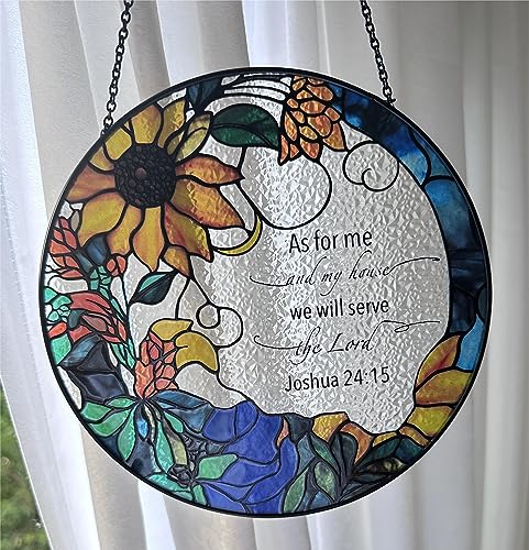 7.8'' Stained Glass Suncatcher - As for Me and My House Christian Decor