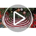 30 Inch Burlap Christmas Tree Skirt - Black & White Stripe with Pom Pom Trim