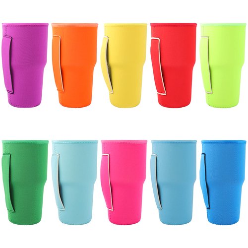 HaiMay 10 Pieces Reusable Iced Coffee Cup Sleeve Neoprene Insulated Sleeves Cups Cover Holder Tumbler Cup Drinks Sleeve Holder Idea for 30oz-32oz Cold Hot Beverages, Pure Colors Style