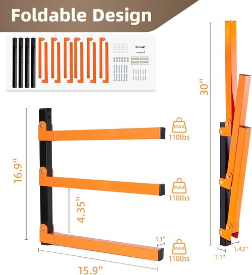 Heavy Duty Steel Wall Mounted Lumber Storage Rack | Space-Saving Wood Organizer for Garages & Workshops