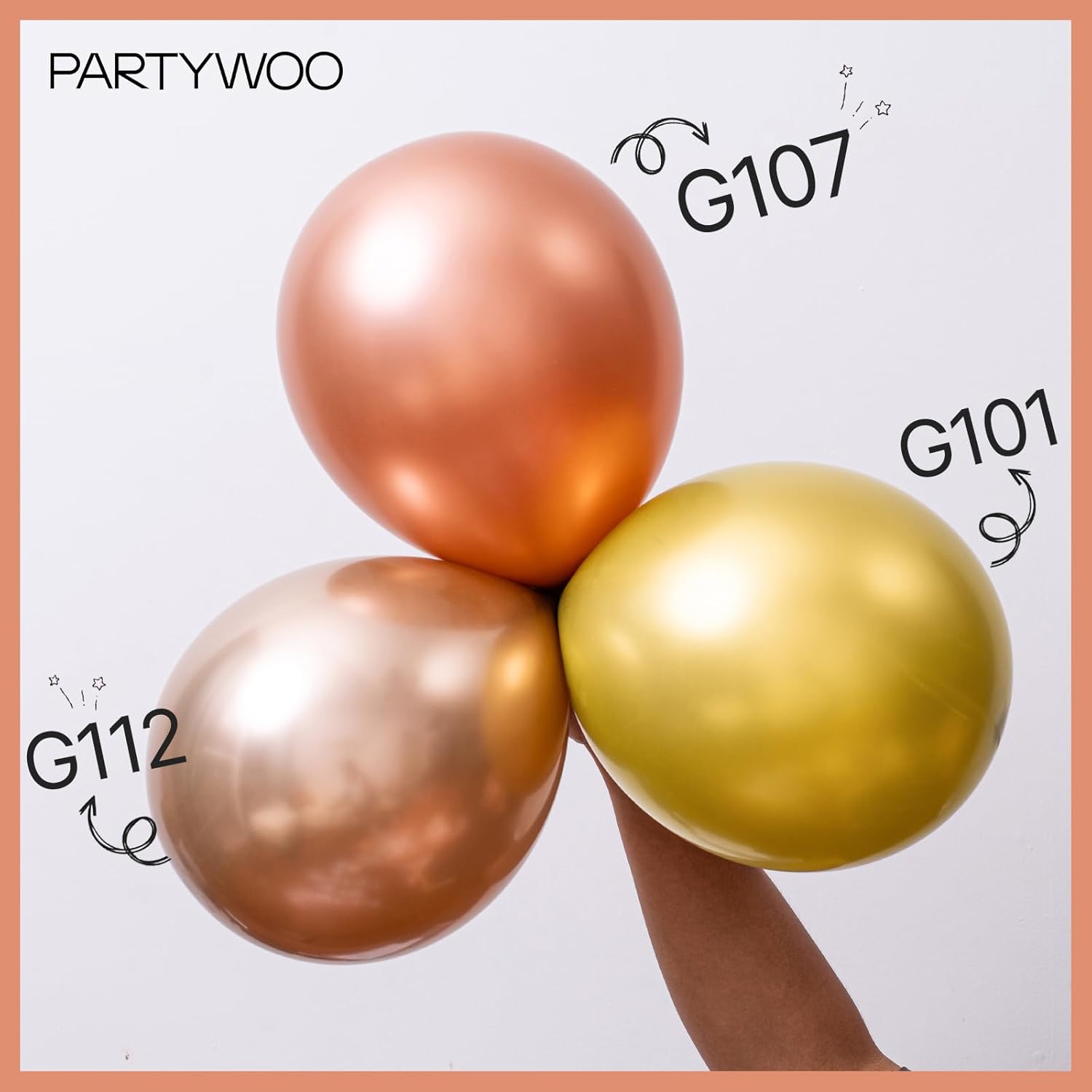 PartyWoo Rose Gold Balloons - 100pcs 12 Inch Metallic Chrome for Weddings & Celebrations