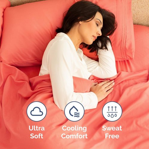 Full XL Bed Sheet Set by Hotel Luxury | 4-Piece Soft, Breathable & Cooling Bedding - Deep Pockets, Coral