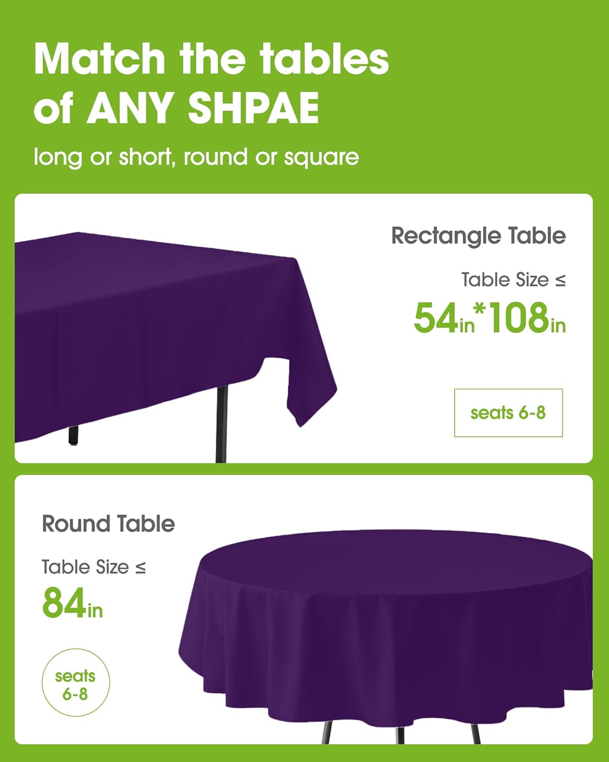 Pureegg Disposable Round Table Cloths - 84'' Leakproof & Sturdy, 8 Pack | Purple Graduation Decorations