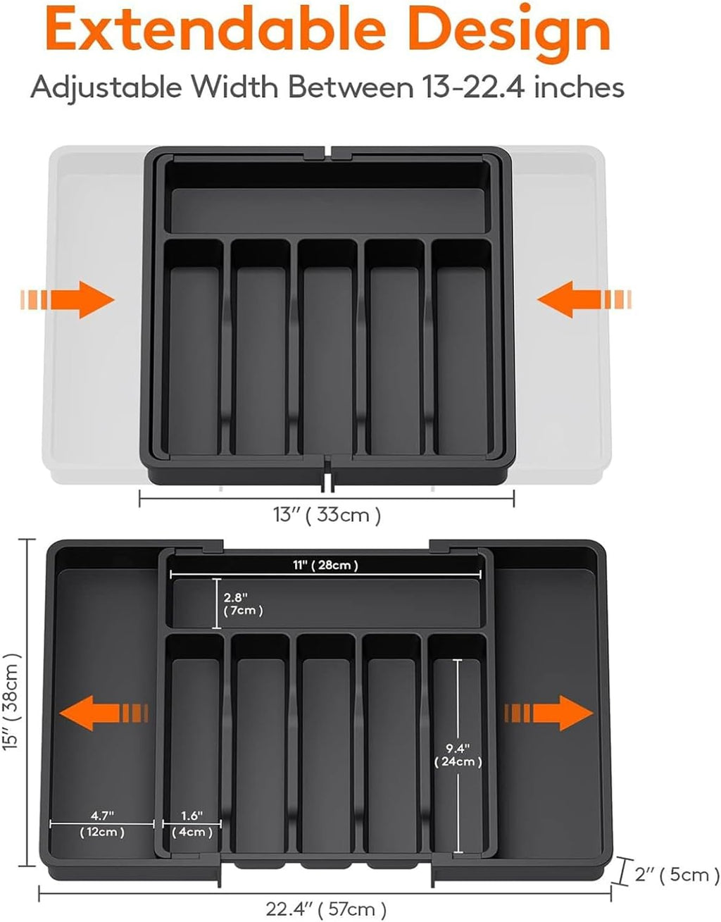 Skiennix Large Expandable Silverware Organizer - BPA-Free Adjustable Utensil Tray for Kitchen Drawers | Cutlery Holder for Forks, Knives & Spoons
