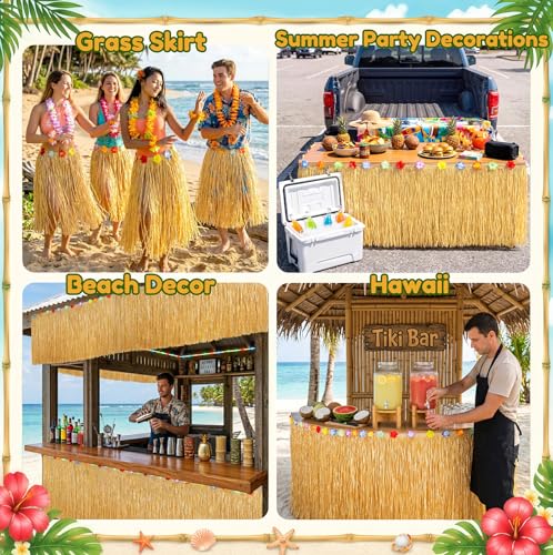 2-Pack Grass Table Skirt for Luau Hawaiian Party Decorations 53.2 x 29.5 Inch