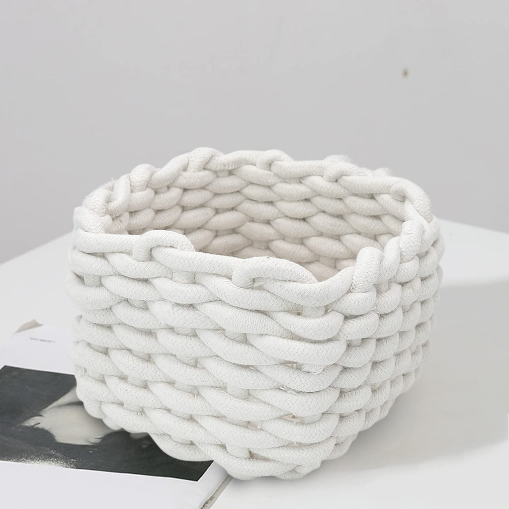 Small Storage Decorative Basket, Cotton Rope Woven Shelf Basket for Little Items, Cute Box Organizer for Baby Room, Nursery, Bedroom