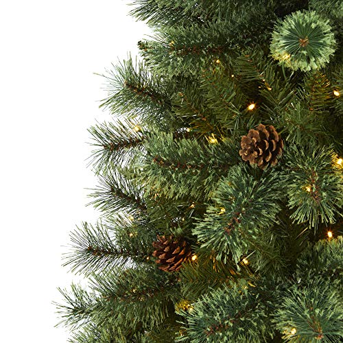 Nearly Natural 6ft Pre-Lit Slim Pine Artificial Christmas Tree - 300 LEDs, Metal Stand