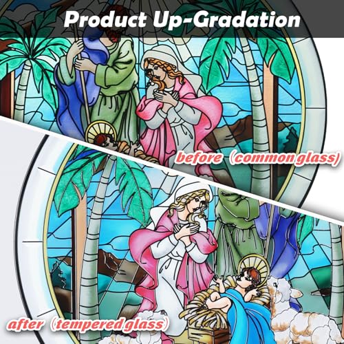 Stained Glass Nativity Scene Window Hanging Decor | Hand-Painted Artwork