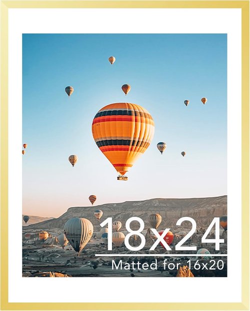 JCJMY 18x24 Picture Frame - Display 16x20 Photos with Mat or 18x24 Without Mat | Gold Finish
