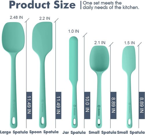 ChefAide Silicone Spatula Set - 5 Pieces, Ergonomic Heat-Resistant Design for Nonstick Cookware, 600°F