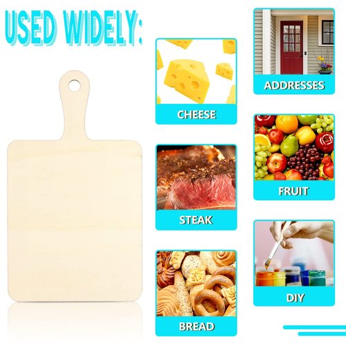 Vmiapxo 16 Pack Unfinished Wood Cutting Board Craft with Handle, Wooden Paddle Cheese Bread Board Set Chopping Board Serving Tray for Craft DIY Christmas Home Kitchen Cooking Decor (9.4" x 5.5")