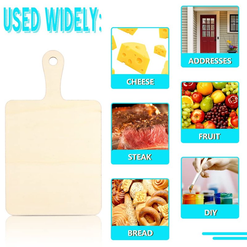Vmiapxo 16 Pack Unfinished Wood Cutting Board Craft with Handle, Wooden Paddle Cheese Bread Board Set Chopping Board Serving Tray for Craft DIY Christmas Home Kitchen Cooking Decor (9.4" x 5.5")