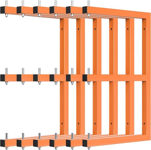 Lumber Rack | Heavy-Duty Wall-Mounted Lumber Storage System - 9-Level Organizer, 1980 LB Capacity, Orange (6 Pack)