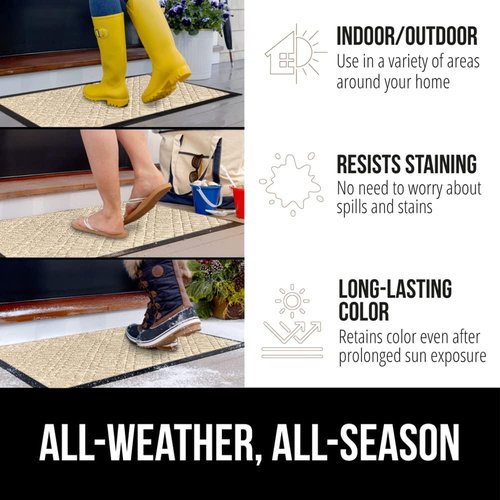 GORILLA GRIP 100% Waterproof Doormat - All-Season WeatherMAX, Stain & Fade Resistant, 47x35, Modern Latte