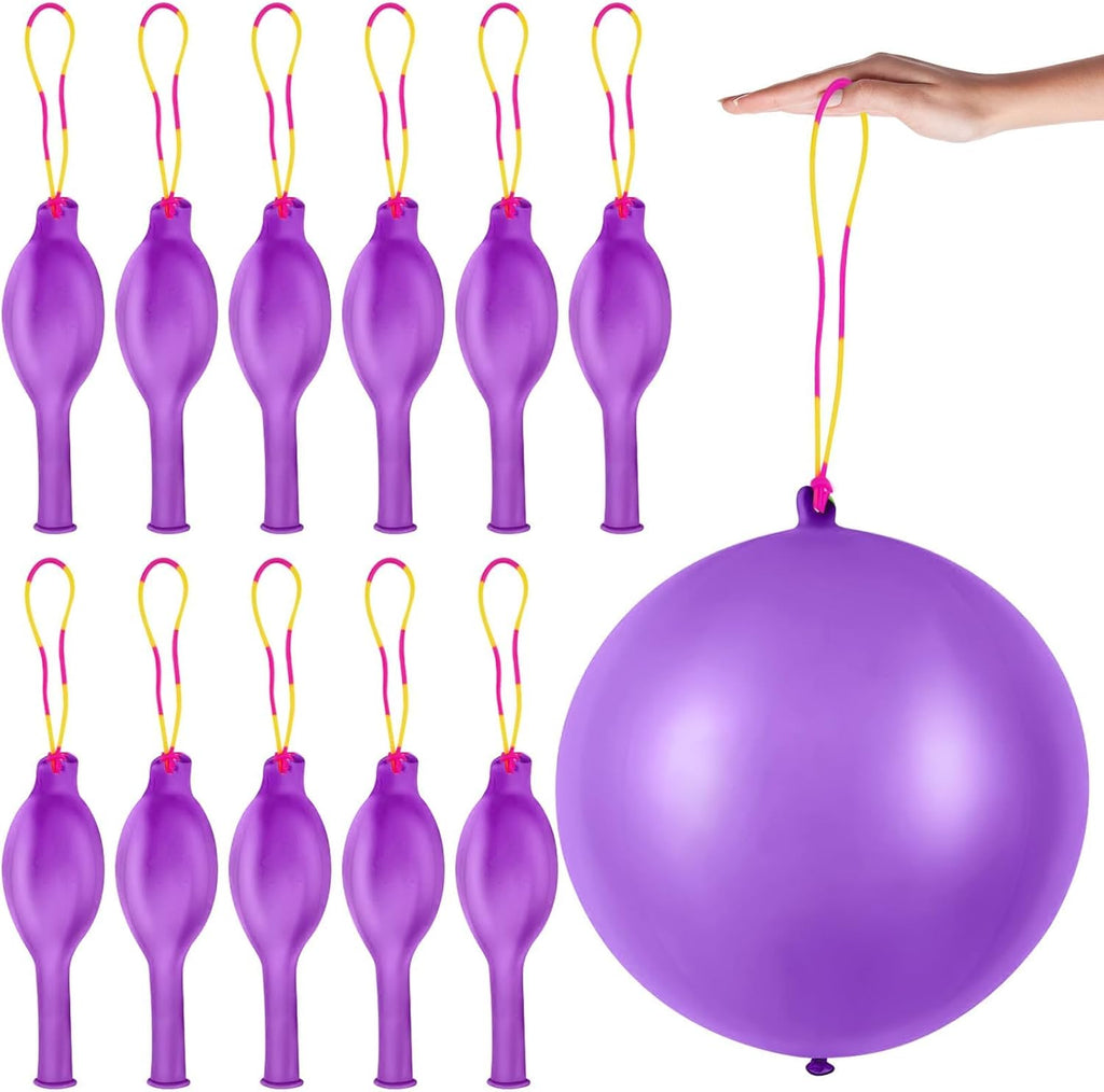 Skiennix 12 Pcs Purple Punch Balloons - Easy Grip Rubber Band Handle | Perfect for Kids’ Parties & Outdoor Fun