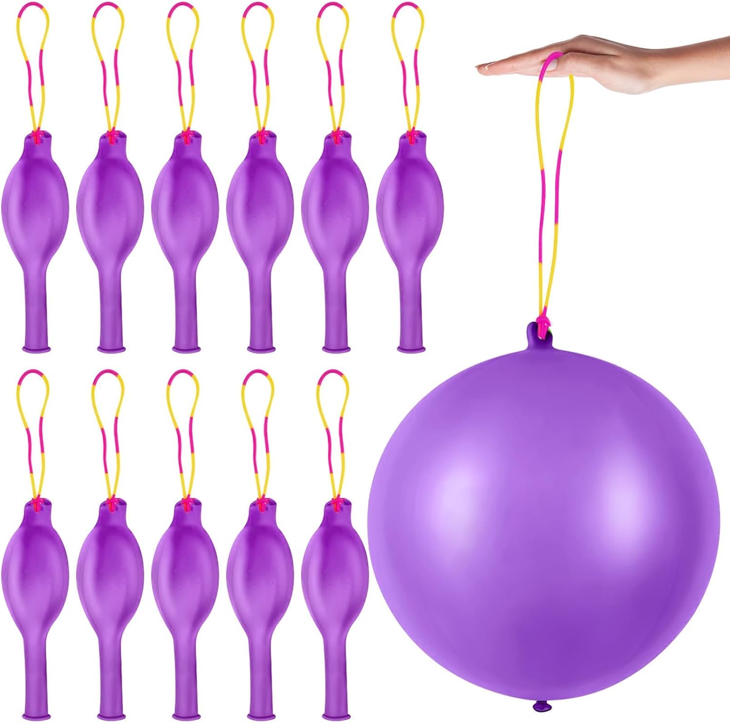 Skiennix 12 Pcs Purple Punch Balloons - Easy Grip Rubber Band Handle | Perfect for Kids’ Parties & Outdoor Fun