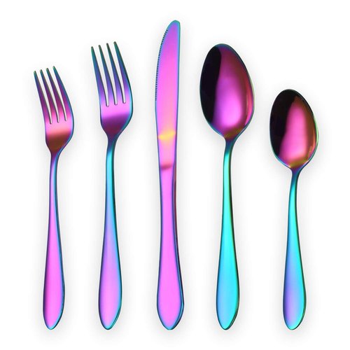 Titanium Rainbow Plated Stainless Steel Flatware Set 20 Piece, Rainbow Silverware Set Service for 4