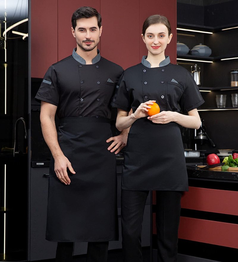 Unisex Double-breasted Chef Coat Back Full Mesh Lightweight Chef Jacket Color Stitching Chef Uniform