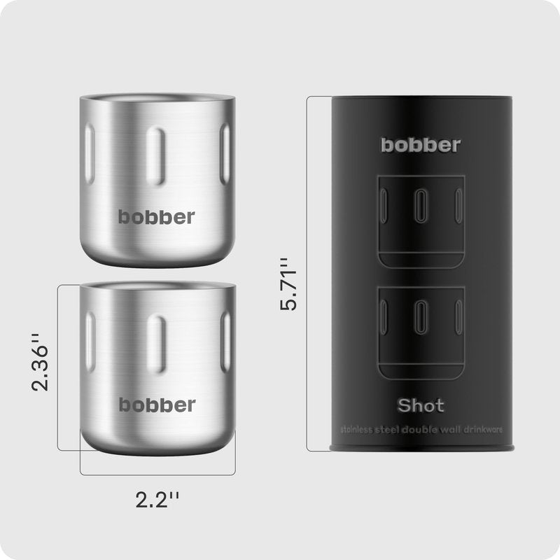 BOBBER Shot - 3.4 oz (100ml) Stainless Steel Double Walled Espresso Cups - Set of 2 Heat Resistant Non Insulated Metal Coffee Cups With Gift Box (Matte)