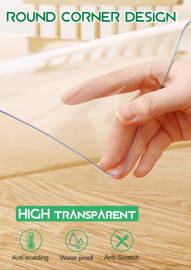 WingCanto 42X72 Inch New Clear Plastic Tablecloth PVC Table Mat Protector Dining Room Cover Vinyl Cloths Rectangular Non Slip Desk Pad for Coffee Writing 1.5mm Thick, WCa-ZBC15-42072