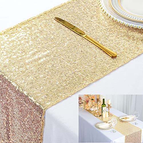 Light Gold 12x108 Sequin Table Runner - ShinyBeauty